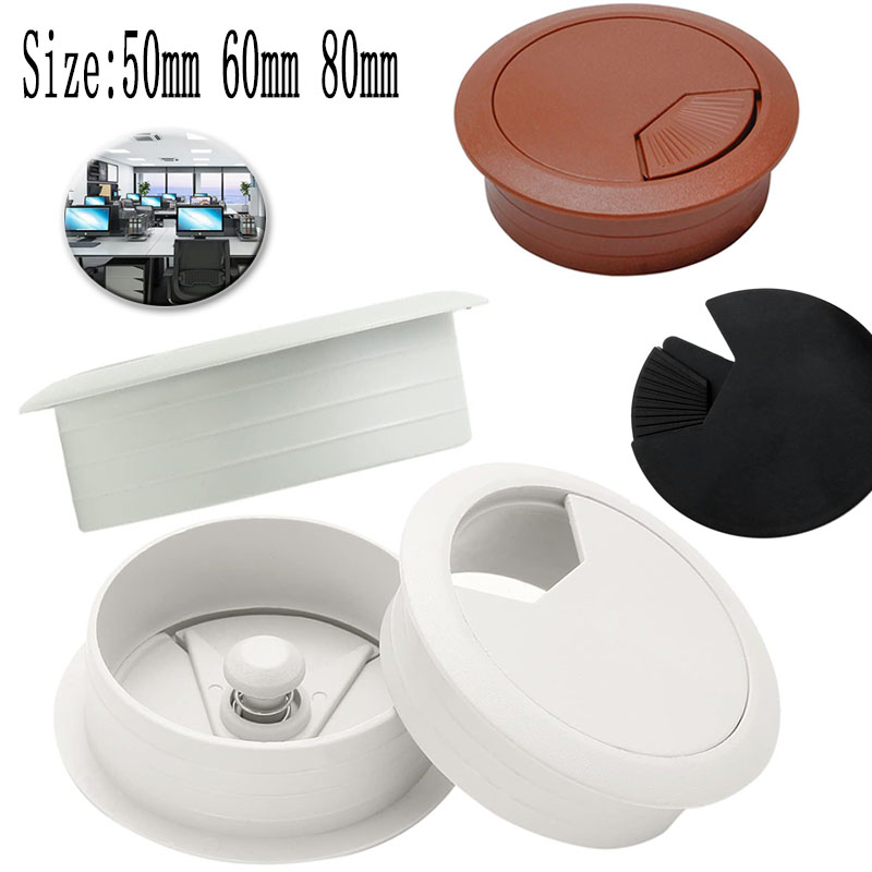 Office Furniture Warehouse - ฝาครอบรูสายเคเบิล 1 ชิ้น ตัวร้อยสายไฟสำหรับโต๊ะทำงาน อุปกรณ์จัดระเบียบสายไฟสำหรับเฟอร์นิเจอร์สำนักงาน กล่องร้อยสายไฟ