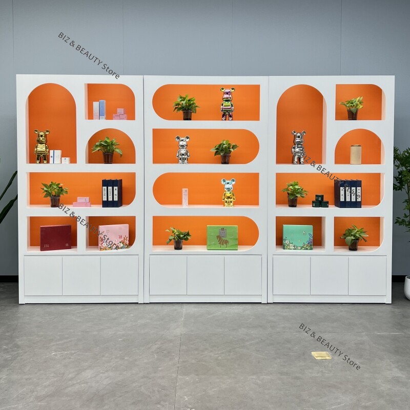Office Furniture Images - ตู้โชว์เครื่องสำอางเคลือบเงาแบบกำหนดเอง - ตู้โชว์ผลิตภัณฑ์บำรุงผิวแบบมินิมอล ชั้นวางภาพต้อนรับสมัยใหม่ JT40